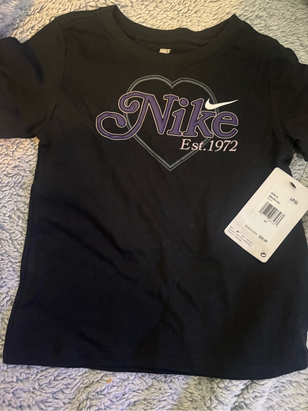 Nike Black Short Sleeve Tee with Purple Logo Heart